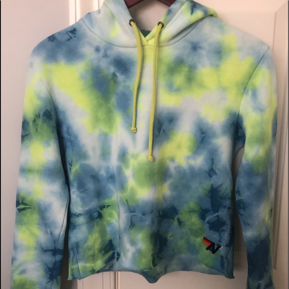 Blue and yellow tie dye Aviator Nation sweatshirt! Size extra small.